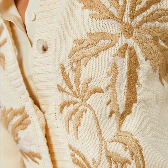 Spartina 449 Marlena Embroidered Cardigan Alabaster Palms - Picture 3 of 9